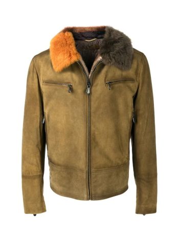 Colorful Shearling Zipped Leather Jacket