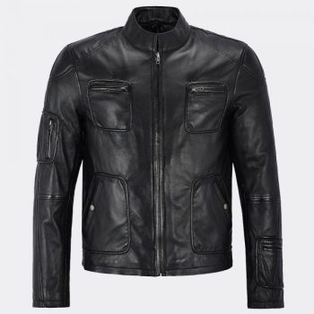 Black Biker Cafe Racer Motorcycle Classic Slim Fit Mens Real Leather Jacket