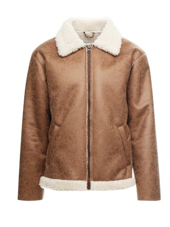 Lined Collar Faux Style Leather Jacket