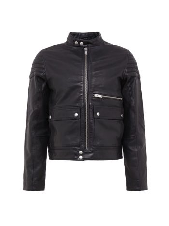 Mandarin Collar Style Leather Jacket
