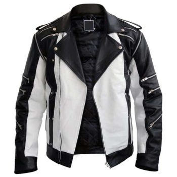 Men Black & White Thriller Premium Genuine Pure Real Leather Jacket