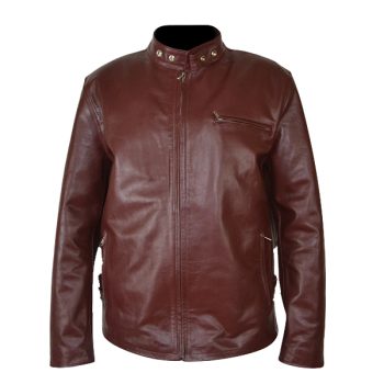 Men’s Motorcycle Maroon Racer Leather Jacket