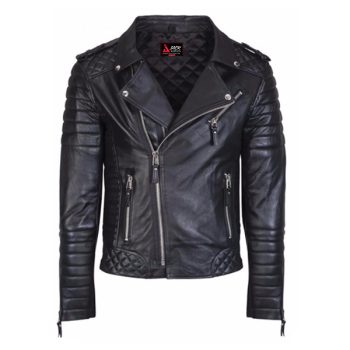 Men’s Motorcycle Quilted Jacket Padded Biker Leather Jacket