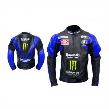 Blue And Black Kawasaki Men Motorbike Leather Jacket