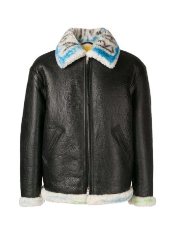 Mens Graffiti Shearling Leather Jacket