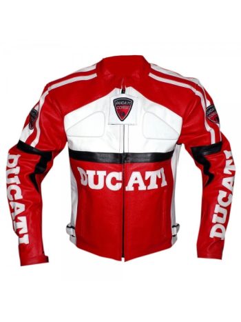 Ducati Red And White Biker Style Leather Jacket