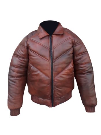 Mens Intique Brown Lambskin V Bomber Leather Jacket