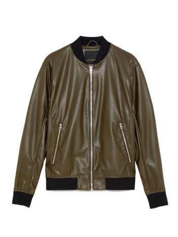 Mens Leather-Look Bomber Jacket