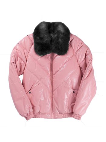 Mens Pink Lambskin V Bomber Leather Jacket