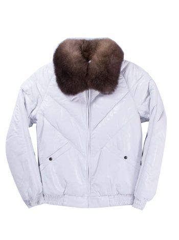 Mens White Lambskin V Bomber Leather Jacket
