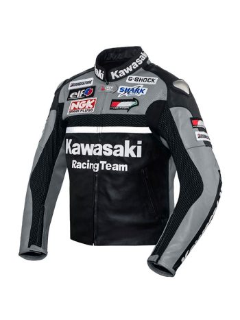 Kawasaki Gray Racing Moto Style Leather Motogp Jacket