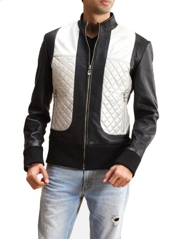 Randolf Silver Black Style Leather Biker Jacket