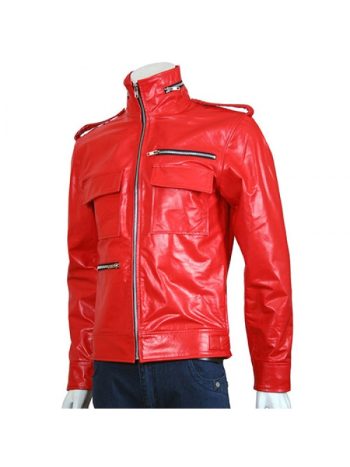 Red Biker Style Leather Fashion Jacket