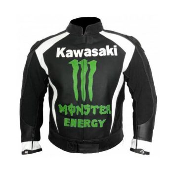 Kawasaki Motorcycle Motorbike Black Racing Monster Leather Jacket Men’s