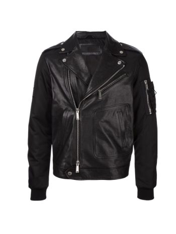 Sleeve Bomber Mens Leather Jacket