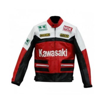 Kawasaki Red Motorcycle Biker Racing Leather Jacket