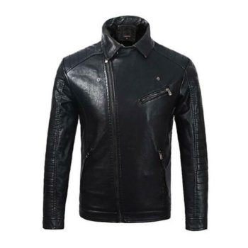 Slim Fit Motorcycle Lapel Zipper Opening Leather Jacket