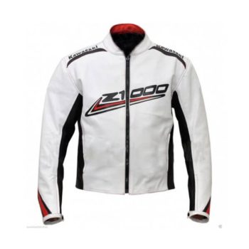 Kawasaki Z1000 White Black Strip Leather Biker Jacket