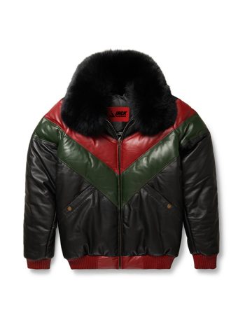 V-Bomber Two Tone Red Green Black Leather Jacket