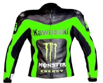Mens Green Black Kawasaki Ninja Motorcycle Racing Leather Jacket