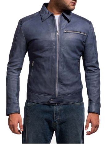 Lavendard Blue Style Leather Biker Jacket