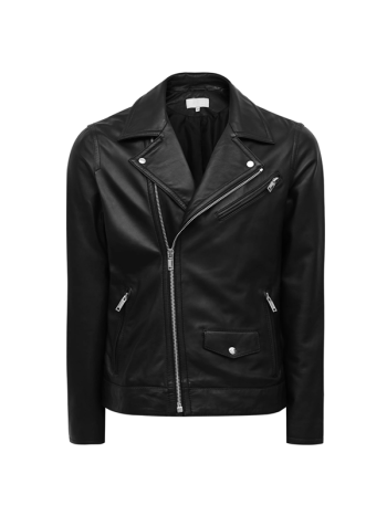 Black Pockets Bomber Style Leather Jacket
