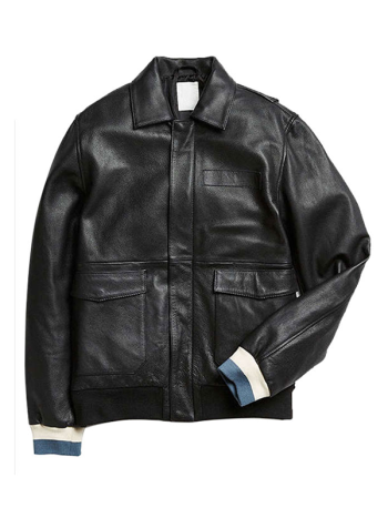 Black Smooth Bomber Style Leather Jacket