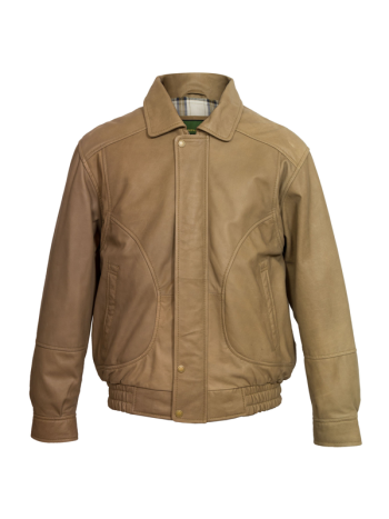 Bomber Style Camel Skin Leather Jacket