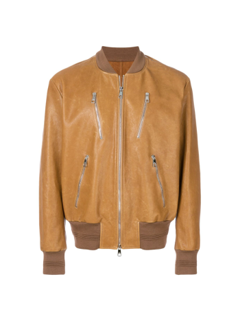 Brown 4 Pocket Bomber Style Leather Jacket