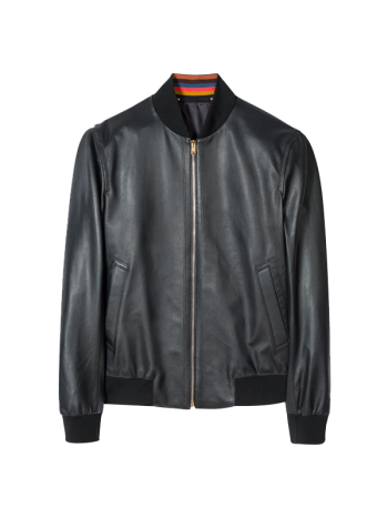 Dark Navy Grained Leather Bomber Jacket