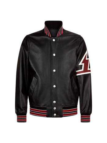 Lightning Patch Style Leather Bomber Jacket