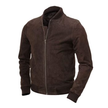 Men Brown Suede Bomber Jacket