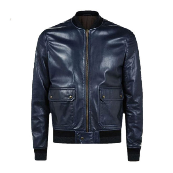 Men Navy Blue Bomber Jacket