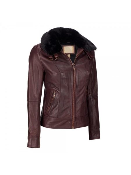 leather with fur collar