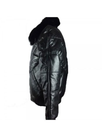 Mens Bomber Lambskin Leather Jacket With Fox Fur Collar