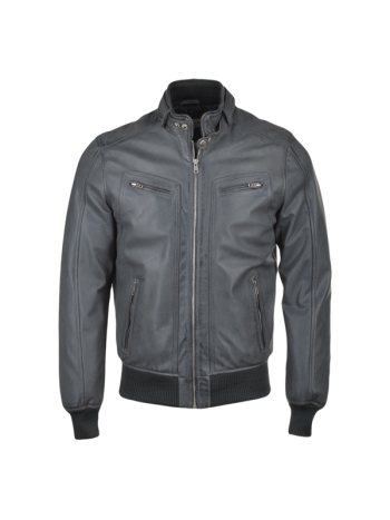 Mens Leather Biker Style Bomber Jacket