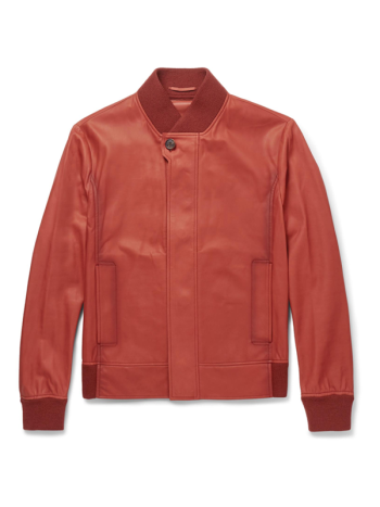 Red Classic Bomber Style Leather Jacket