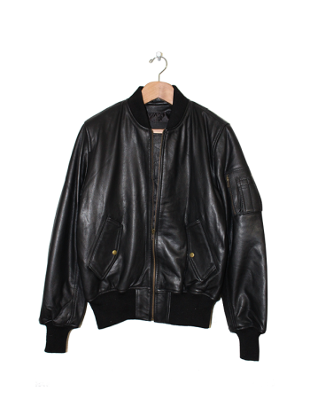 Sleeve Pocket Bomber Style Leather Jacket