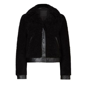 black leather shearling jacket women's