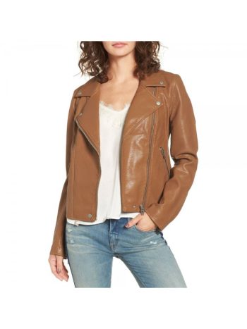 Brown women biker leather jacket