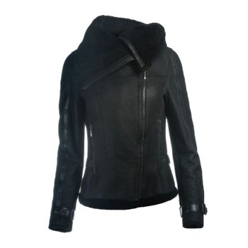 Men Sheepskin Oversized Collar Leather Jacket