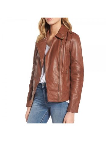 Brown biker style leather jacket
