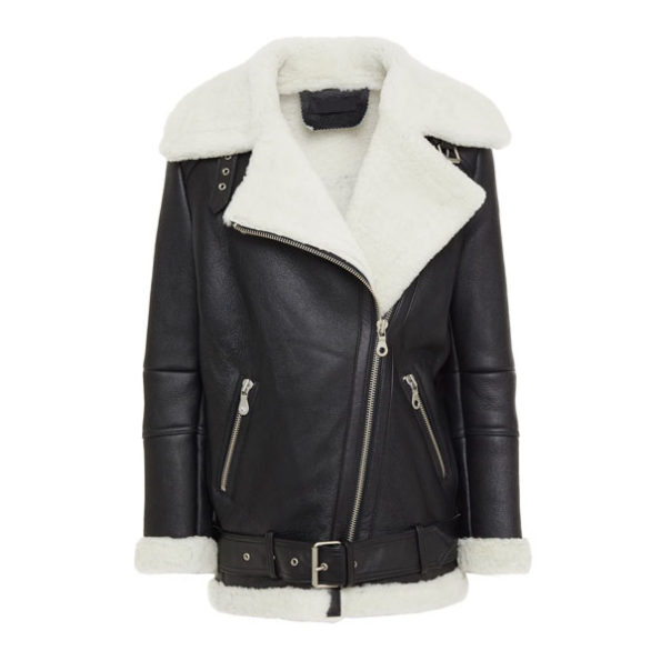 black leather shearling jacket