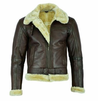 Menir Force Pilot Flight Aviator Fur Bomber Brown Genuine Leather Jacket