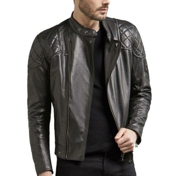 Mens Black Motorbiker Leather Jacket