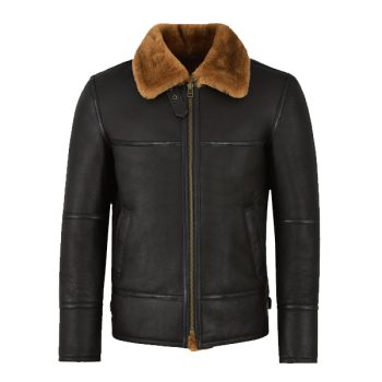 Traditional Black Shearling Jacket For Men