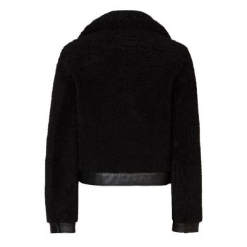 black leather shearling jacket women's