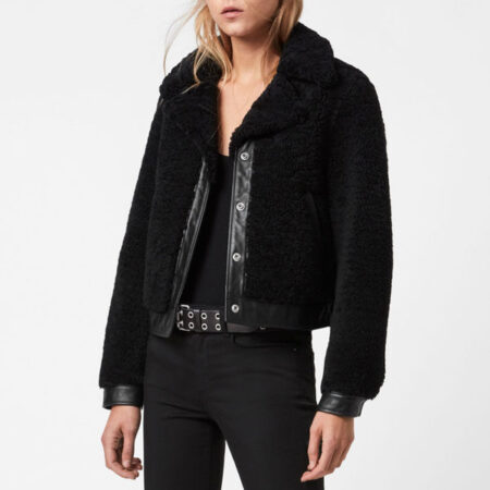 black leather shearling jacket women's