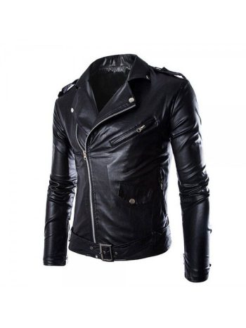 Black Police Style Leather Motorcycle Jacket