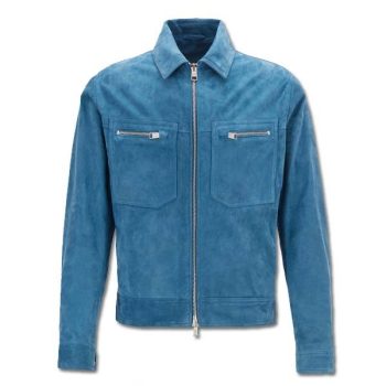 Blue Mens Leather Biker Shirt Jacket